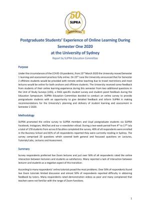 Postgraduate Students' Experience of Online Learning During Semester