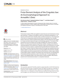 Finite Element Analysis of the Cingulata Jaw: an Ecomorphological Approach to Armadillo’S Diets