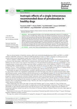 Inotropic Effects of a Single Intravenous Recommended Dose of Pimobendan in Healthy Dogs