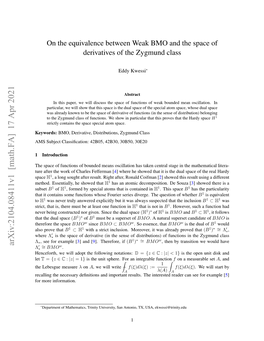 On the Equivalence Between Weak BMO and the Space of Derivatives of the Zygmund Class