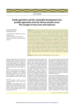 Family Agriculture and the Sustainable Development Issue: Possible Approaches from the African Oil Palm Sector. the Example of Ivory Coast and Cameroon
