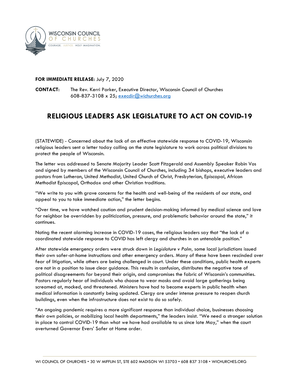Religious Leaders Ask Legislature to Act on Covid-19