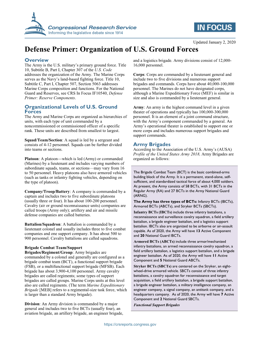 Defense Primer: Organization of U.S. Ground Forces
