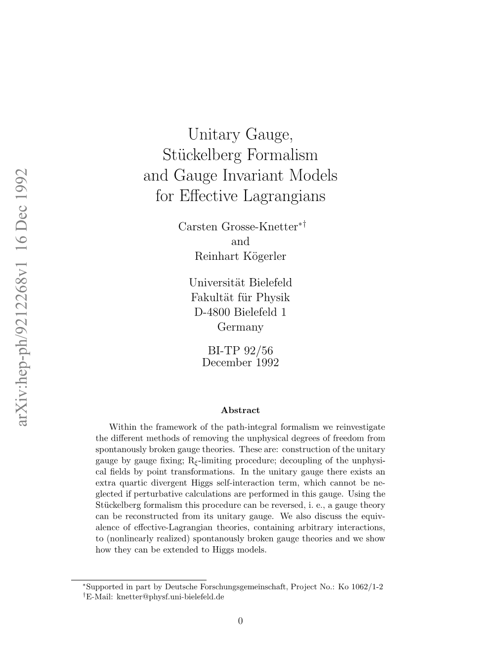 Unitary Gauge, Stueckelberg Formalism and Gauge Invariant