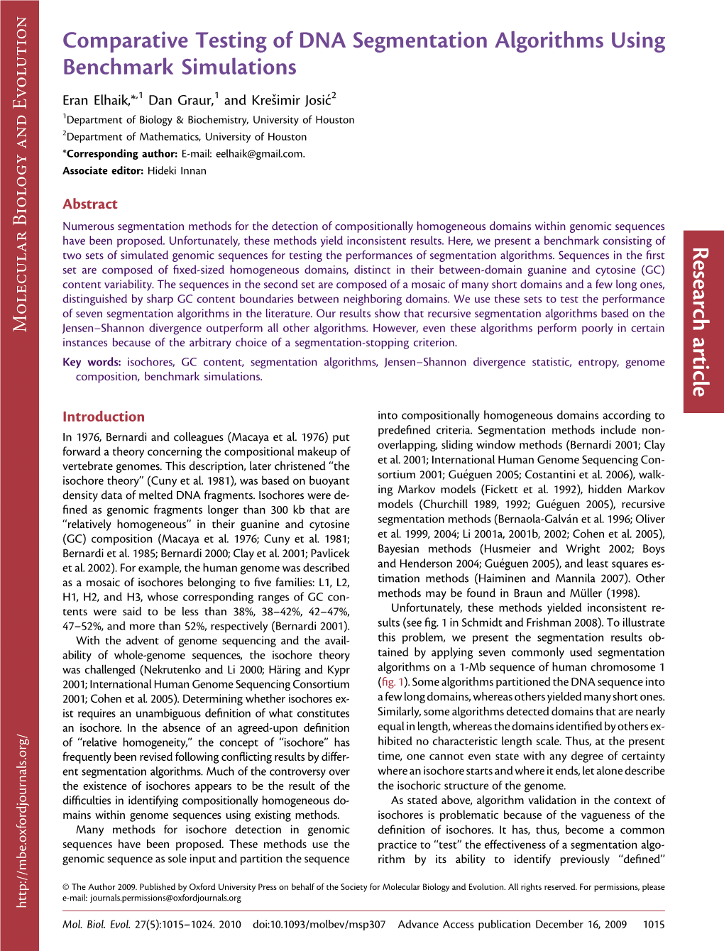 Comparative Testing of DNA Segmentation Algorithms Using