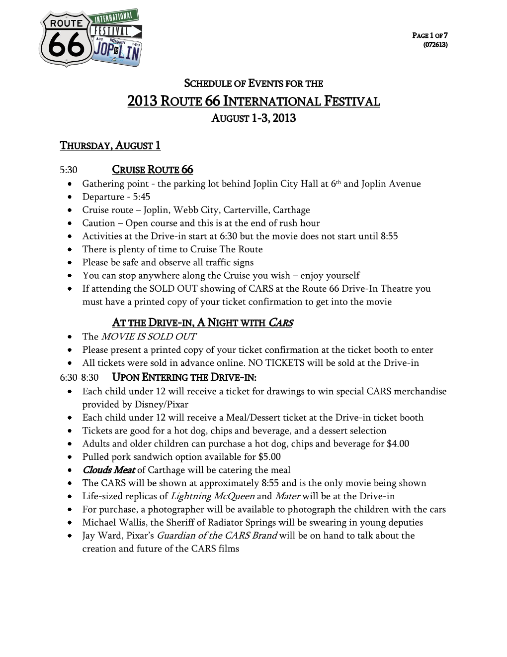 2013 Route 66 International Festival August 1-3, 2013