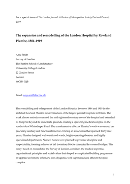 The Expansion and Remodelling of the London Hospital by Rowland Plumbe, 1884–1919