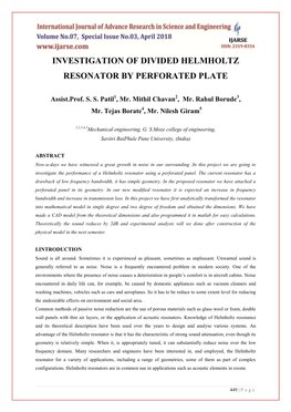 Investigation of Divided Helmholtz Resonator by Perforated Plate