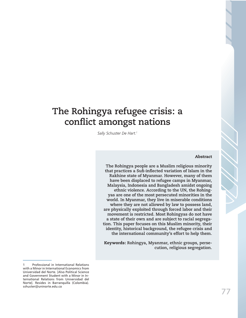 The Rohingya Refugee Crisis: a Conflict Amongst Nations