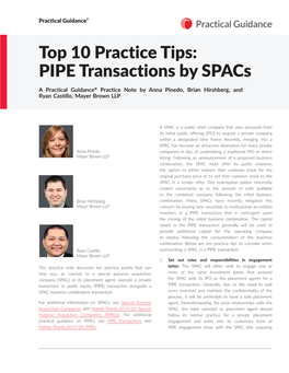 Top 10 Practice Tips: PIPE Transactions by Spacs