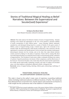 Stories of Traditional Magical Healing As Belief Narratives: Between the Supernatural and Secular(Ised) Experience1