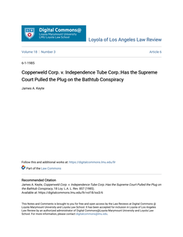 Copperweld Corp. V. Independence Tube Corp.:Has the Supreme Court Pulled the Plug on the Bathtub Conspiracy