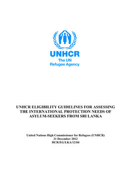 Unhcr Eligibility Guidelines for Assessing the International Protection Needs of Asylum-Seekers from Sri Lanka