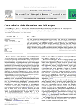 Characterisation of the Plasmodium Vivax Pv38 Antigen Biochemical