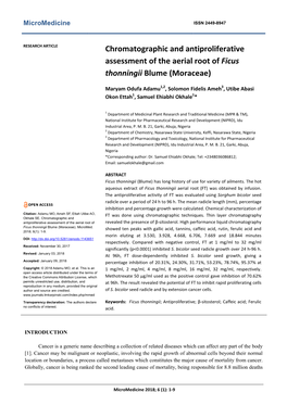 Chromatographic and Antiproliferative Assessment of the Aerial Root of Ficus Thonningii Blume (Moraceae)