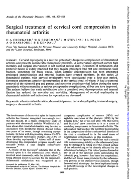 Surgical Treatment of Cervical Cord Compression in Rheumatoid Arthritis
