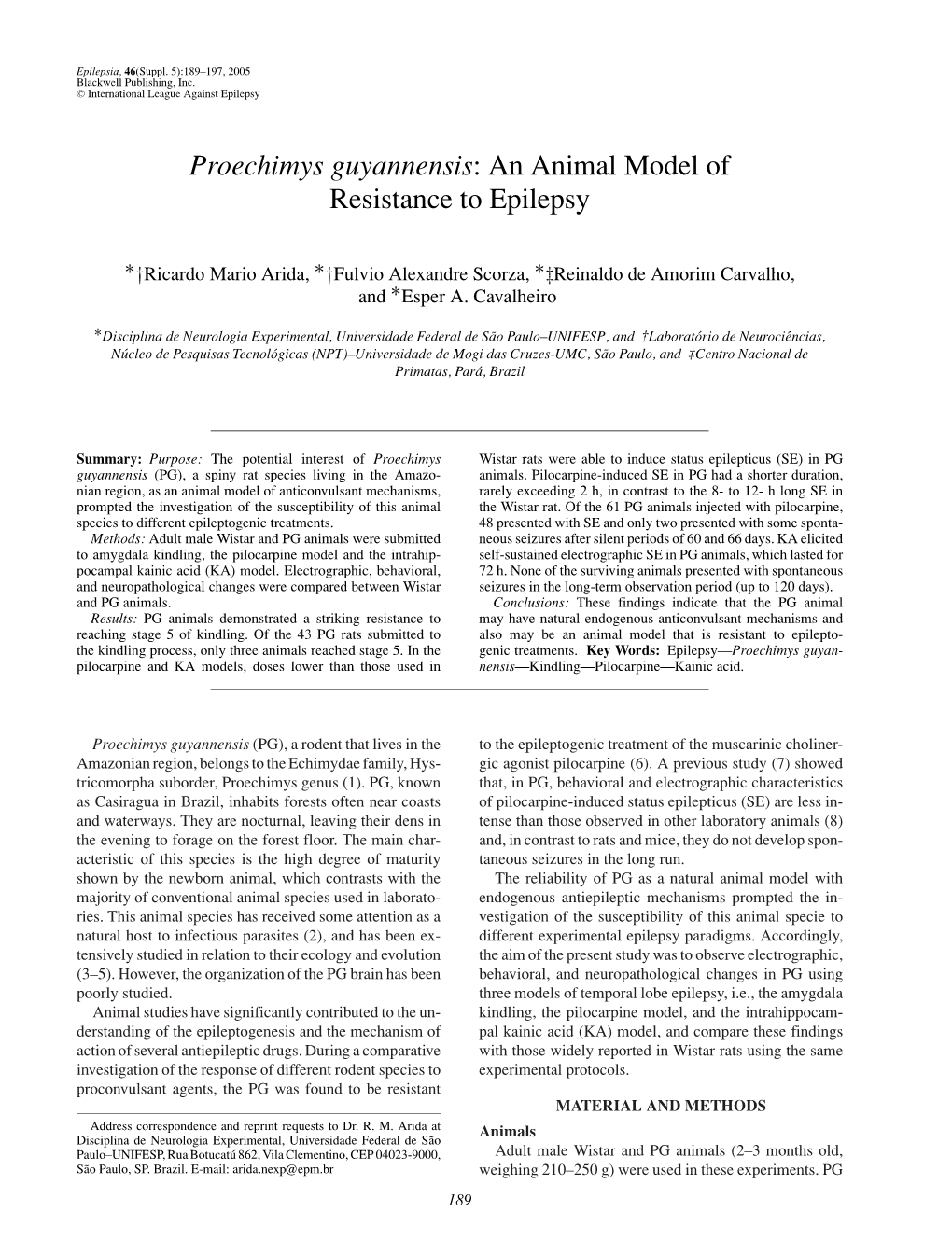 Proechimys Guyannensis: an Animal Model of Resistance to Epilepsy