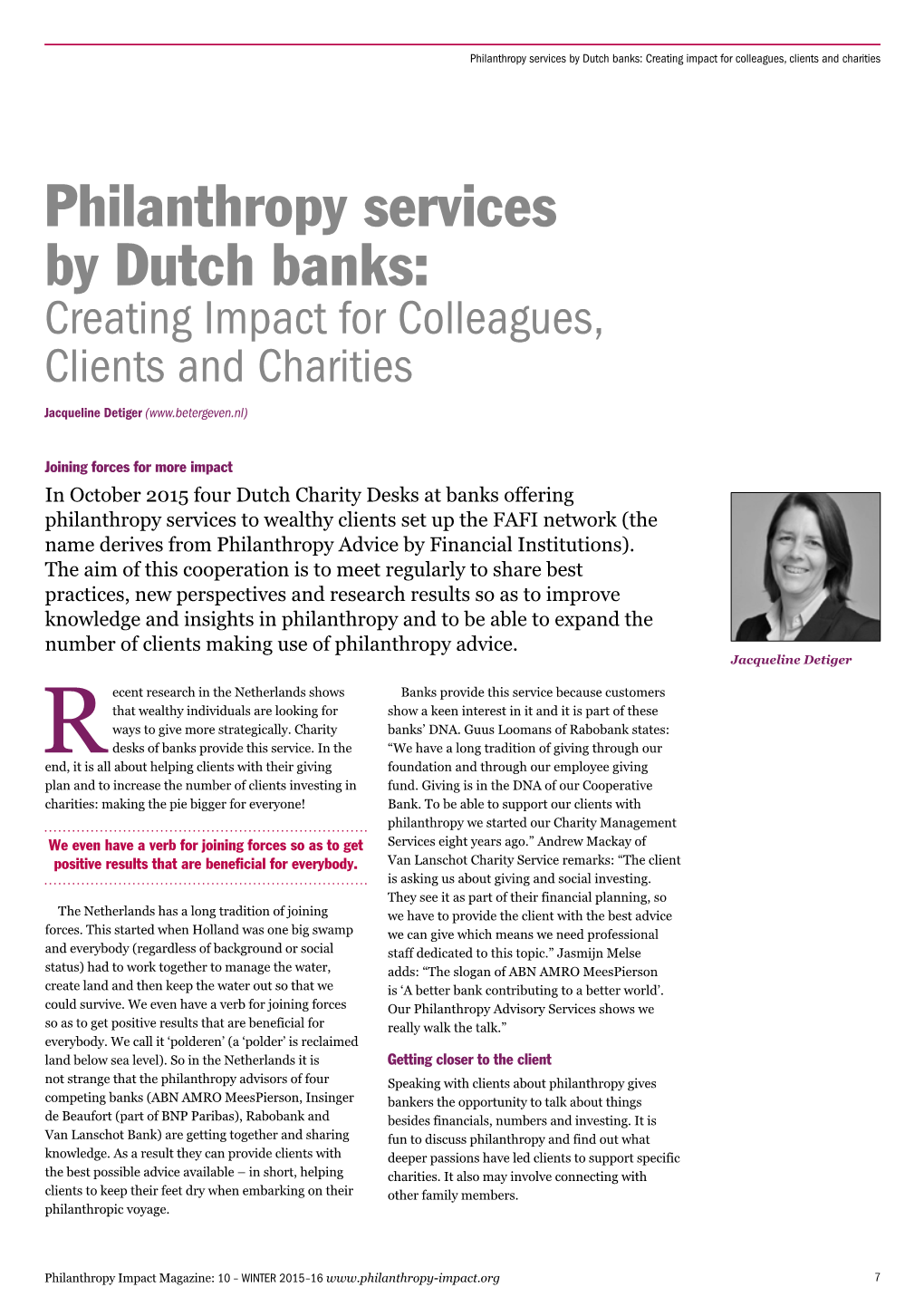 Philanthropy Services by Dutch Banks: Creating Impact for Colleagues, Clients and Charities