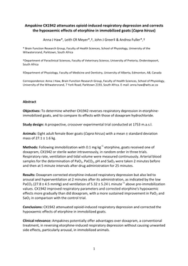 Ampakine CX1942 Attenuates Opioid-Induced Respiratory Depression and Corrects the Hypoxaemic Effects of Etorphine in Immobilized Goats (Capra Hircus)