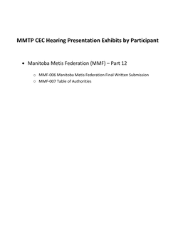 MMTP CEC Hearing Presentation Exhibits by Participant