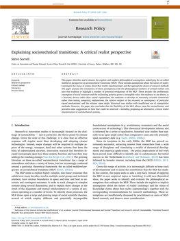 Explaining Sociotechnical Transitions a Critical Realist Perspective