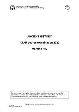 ANCIENT HISTORY ATAR Course Examination 2020 Marking