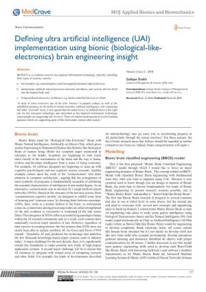 Defining Ultra Artificial Intelligence (UAI) Implementation Using Bionic (Biological-Like- Electronics) Brain Engineering Insight