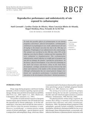 Reproductive Performance and Embriotoxicity of Rats Exposed to Carbamazepine