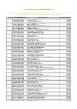 “List of Companies/Llps Registered During the Year 1982”