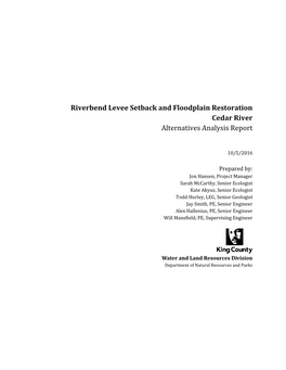 Riverbend Levee Setback and Floodplain Restoration Cedar River Alternatives Analysis Report