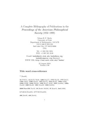 A Complete Bibliography of Publications in the Proceedings of the American Philosophical Society (1950–1999)