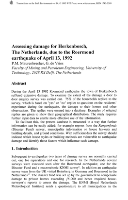 Assessing Damage for Herkenbosch, the Netherlands, Due to The