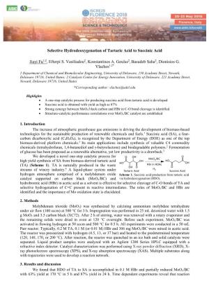 Selective Hydrodeoxygenation of Tartaric Acid to Succinic Acid Jiayi