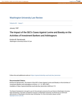 The Impact of the SEC's Cases Against Levine and Boesky on the Activities of Investment Bankers and Arbitrageurs