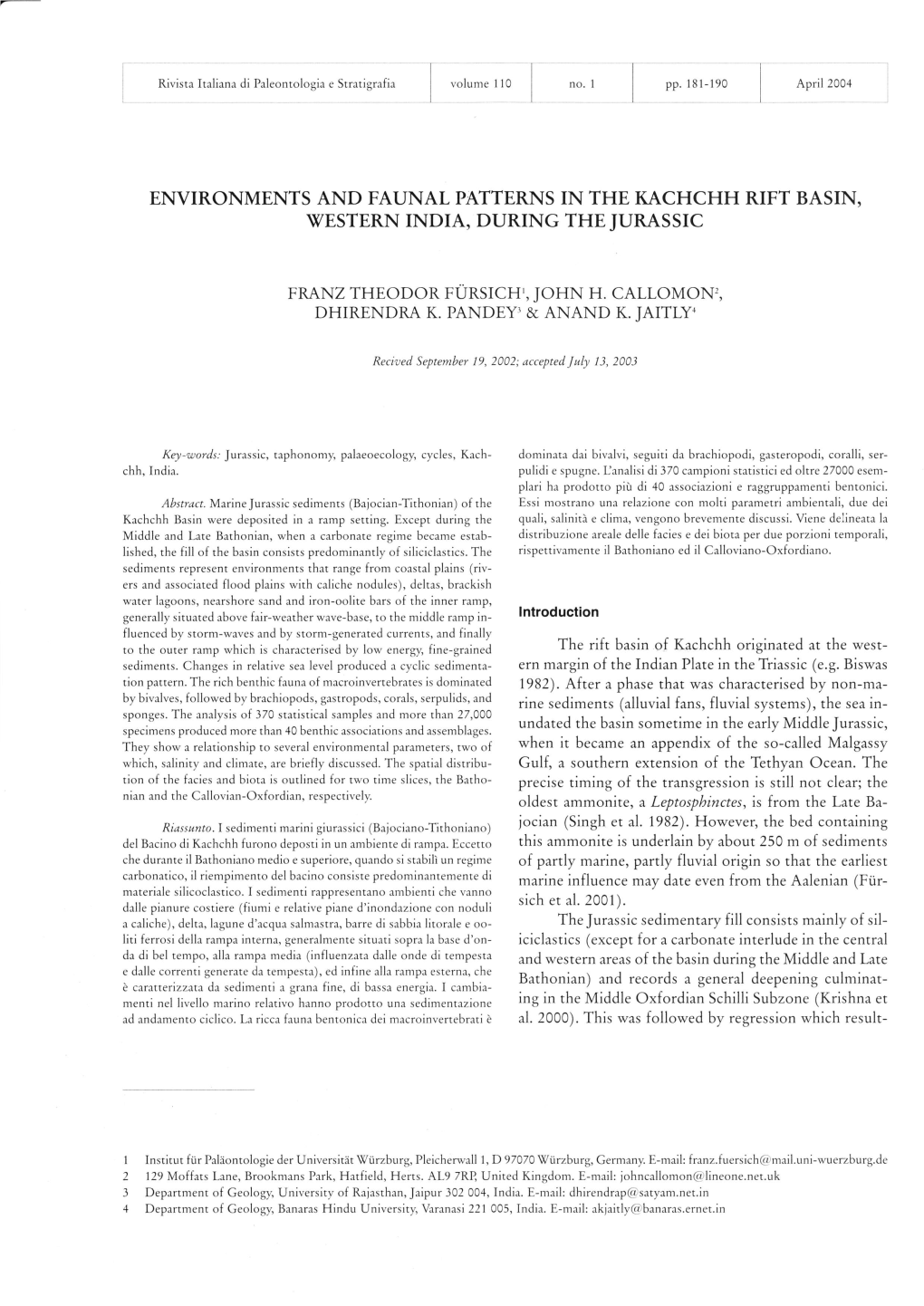 Environments and Faunal Patterns in the Kachchh Rift Basin