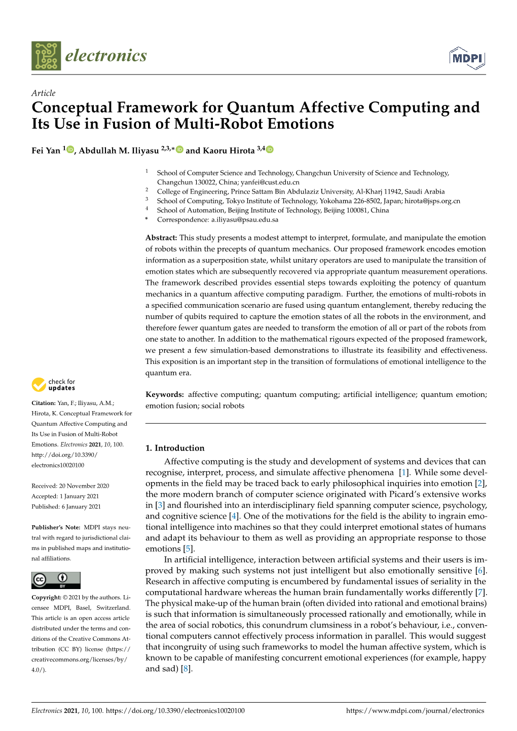 Conceptual Framework for Quantum Affective Computing and Its Use in Fusion of Multi-Robot Emotions