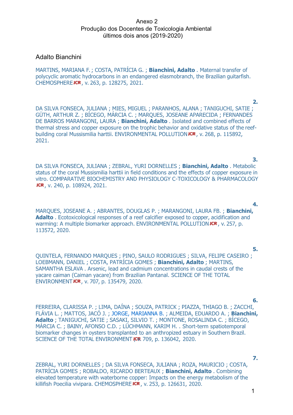 Anexo 2 Produção Dos Docentes De Toxicologia Ambiental Últimos Dois Anos (2019-2020)