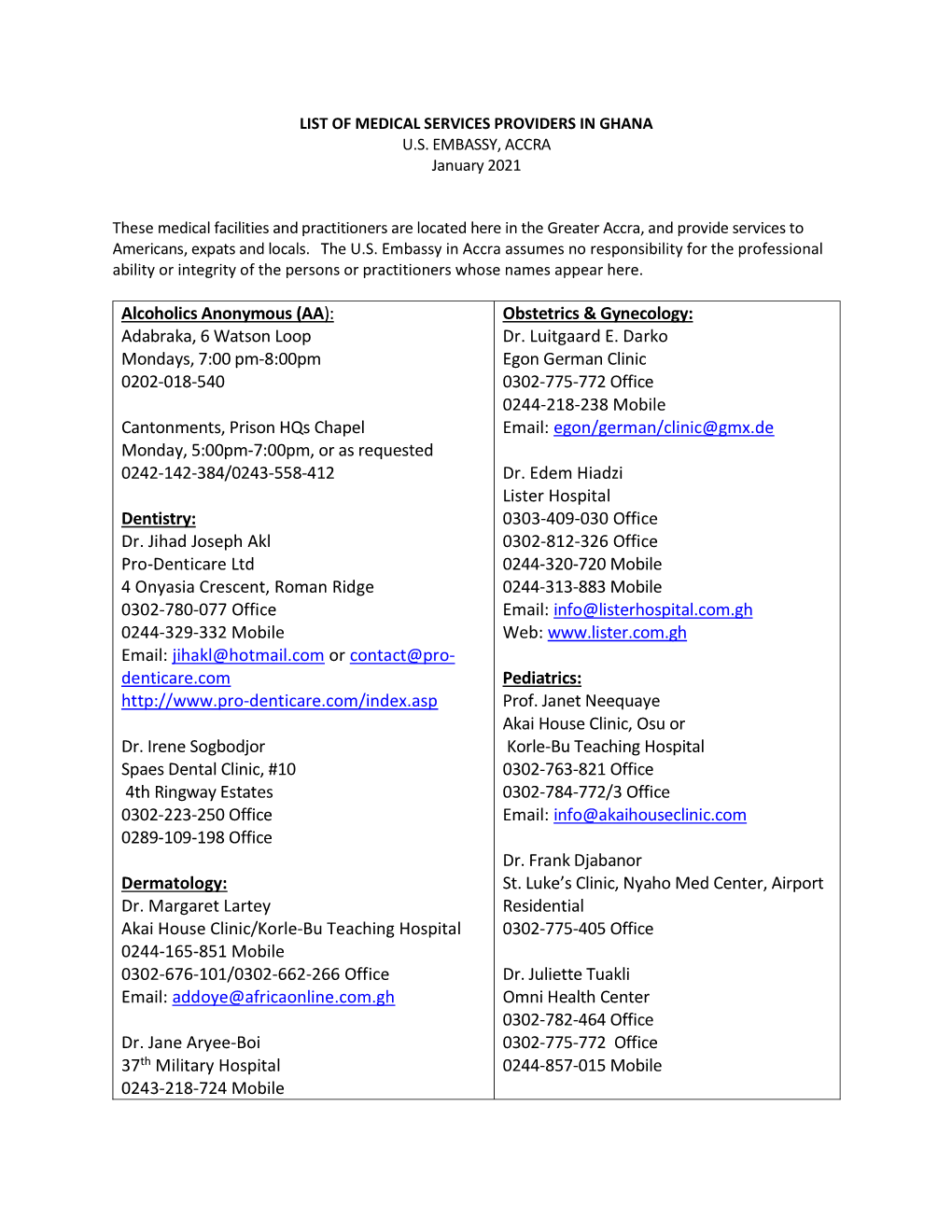 List of Medical Services Providers.(PDF)