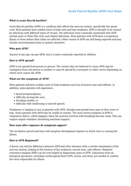 Acute Flaccid Myelitis (AFM) Fact Sheet