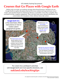 Courses That Go Places with Google Earth! Online Tools Can Make Our Students Stronger Place-Based Learners