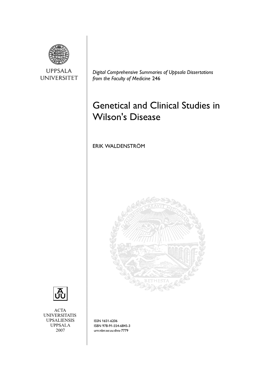 Genetical and Clinical Studies in Wilson's Disease