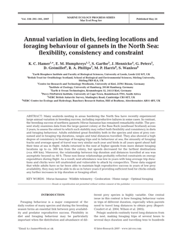 Annual Variation in Diets, Feeding Locations and Foraging Behaviour of Gannets in the North Sea: Flexibility, Consistency and Constraint