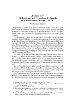 Kordula Kühlem: „Burgfrieden“: Die Bedeutung Und Verwendung Des Begriffs Zwischen Bonn Und Moskau 1958–1963, In