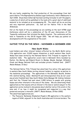 Native Title in the News – November & December 2000