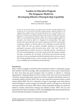 The Singapore Model for Developing Effective Principal-Ship Capability