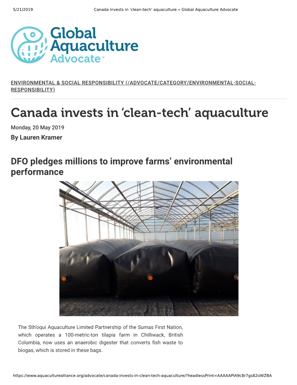 Canada Invests in 'Clean-Tech' Aquaculture « Global Aquaculture Advocate