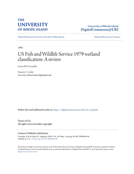 US Fish and Wildlife Service 1979 Wetland Classification: a Review Lewis M