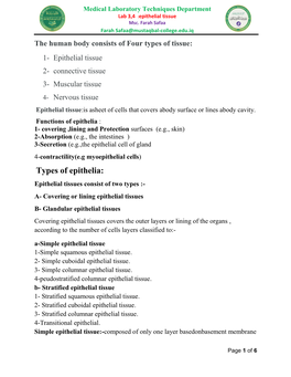 Types of Epithelia