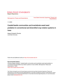 Carabid Beetle Communities and Invertebrate Weed Seed Predation in Conventional and Diversified Crop Rotation Systems in Iowa