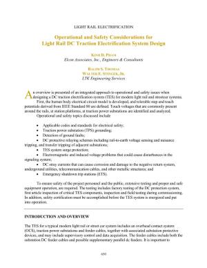 Operational and Safety Considerations for Light Rail DC Traction Electrification System Design